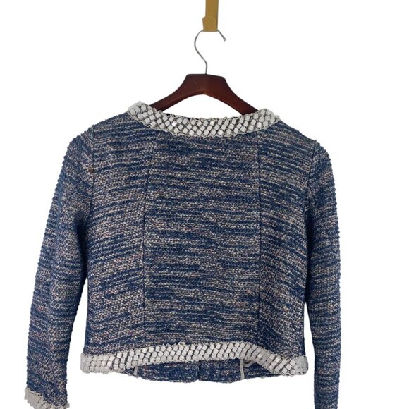 Anthropologie, ISANI Beaded Cropped Tweed Jacket , Blue , Size S/Small, VGUC - Picture 2 of 16